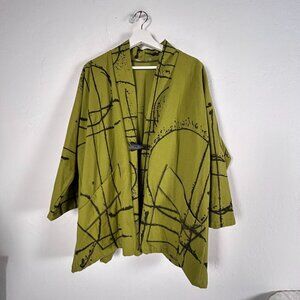 Monika Astara Womens Handmade Abstract Kimono Cardigan Jacket Olive Green Medium